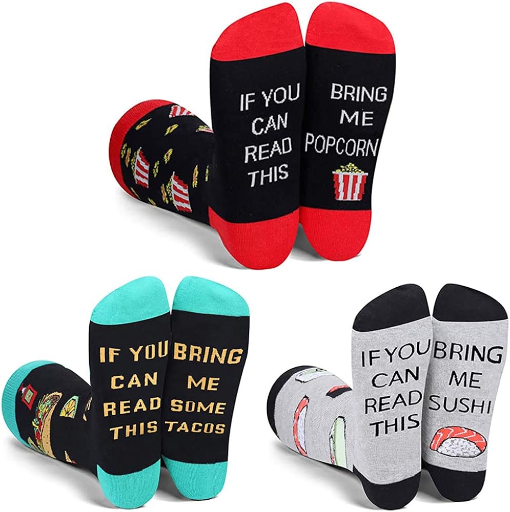 Funny Socks for Men with Sayings IF YOU CAN READ THIS POPCORN TACOS