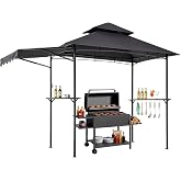 VEVOR Grill Gazebo, 11x5 ft BBQ Gazebo with Extra Awning, Double-Tiered Outdoor Grill Shelter, Thickened Support Legs, Powder-Coated Steel Grilling Canopy with Side Shelves, Bottle Opener &amp; Hooks