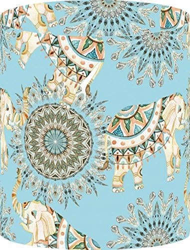 LampPix 10 Inch Table Lamp Shade - Bohemian Elephants Lt Blue Canvas Desk Lampshade (Uno Fitting)
