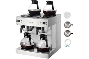 VEVOR Commercial Drip Coffee Maker, 24 Cups Coffee-Maker Machine with 4 Glass Carafes and 4 Decanter Warmer Plates, Stainless