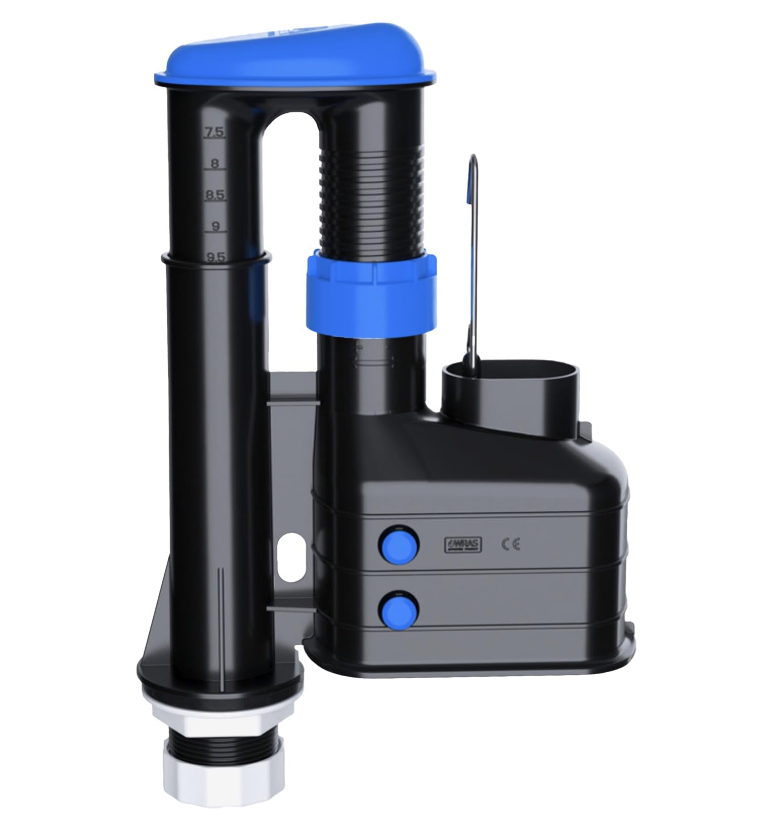 PlumbEZ Universal Dual Flush Toilet Syphon Adjustable 7.5" to 9.5" with Internal Overflow - Toilet Flush System Replacement Siphon WRAS Approved