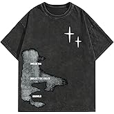 QJQ Men's Graphic Tees Short Sleeve Crewneck T Shirts Y2k Streetwear Tops Cyberpunk Vintage Figure Print Shirts