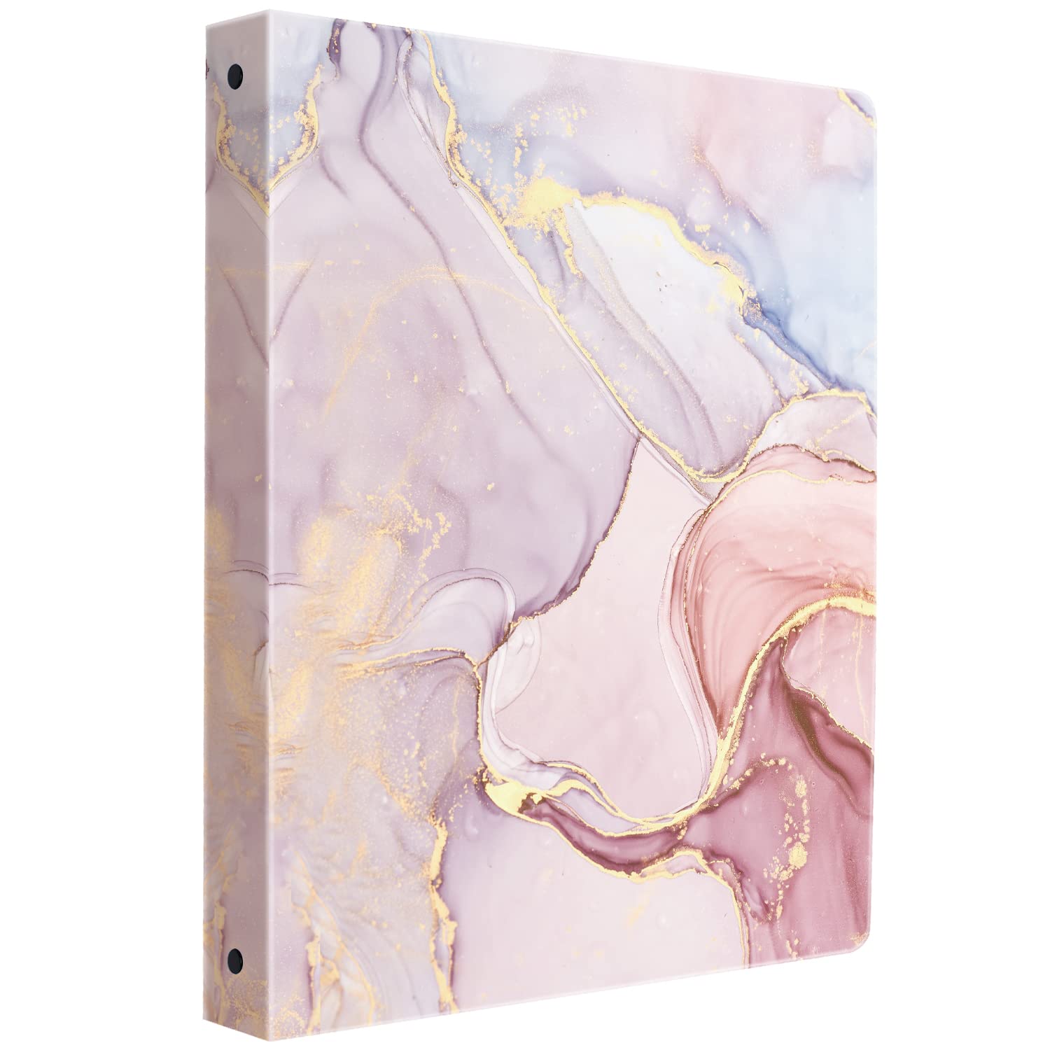 WAVEYU Cute 3 Ring Binders,1 Inch Round Ring Binder (Letter Size), Sturdy Decorative Pink Binder Organizer for Girls Women with Interior Pockets for School Office Supplies, Colorful Marble