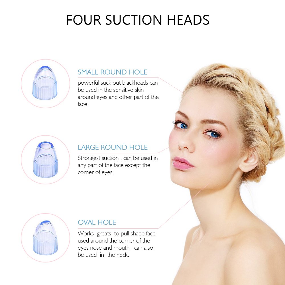 Mckbane Electric Blackhead Remover (Newest Version) Portable Facial Pore Acne Comedo Cleanser Blackhead Suction Device Skin Care Tool Set of White with 4 Heads USB Rechargeable for Women Men (White)