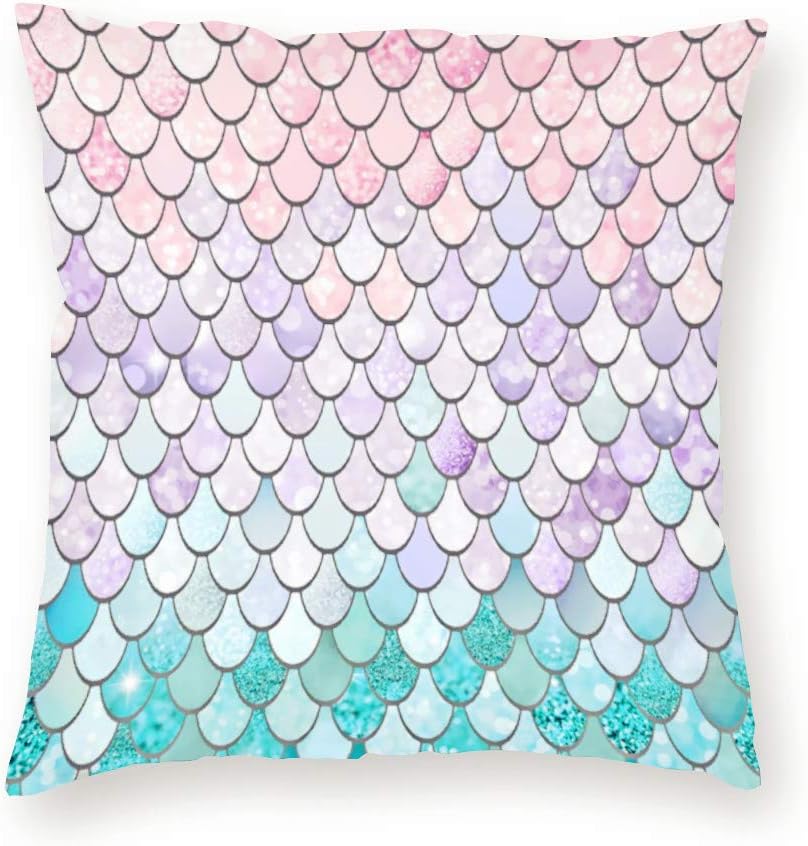 QoGoer Mermaid Throw Pillow Covers 18 x 18 Inch Colorful Mermaid Scales Square Pillow Cases Decorative Velvet Cushion Covers with Hidden Zipper for Couch Sofa Bedroom