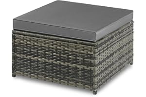 YIYAN Outdoor Patio Ottoman PE Rattan Footstool All Weather Outdoor, Wicker Rattan Outdoor Ottomans Footrest Seat with Removable Cushion(Gray)
