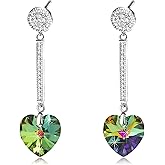 Heart Austrian Crystal Drop Long Dangling Earrings for Women 925 Sterling Silver Post Hypoallergenic Jewelry