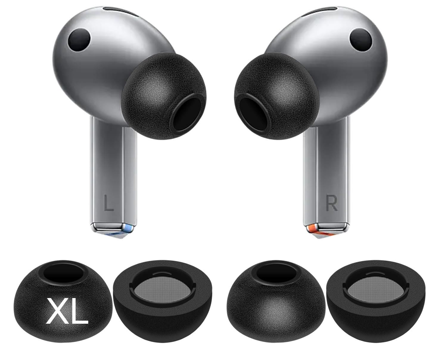 IiEXCEL Galaxy Buds 3 Pro Memory Foam Tips Earbud, 2 Pairs Replacement Comfortable No Silicone Pain Noise Isolation Earbuds Compatible with Samsung Galaxy Buds 3 Pro/Galaxy Buds 4 Pro - Black XL