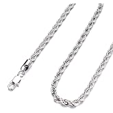 FEEL STYLE Stainless Steel &amp; 925 Sterling Silver Twist Rope Chain for Men | Stainless Steel/Sterling Silver Rope Chain, 3-5mm Width &amp; 14-26 Inch Length, Shiny &amp; Sturdy, Lobster Clasp + Velvet Bag