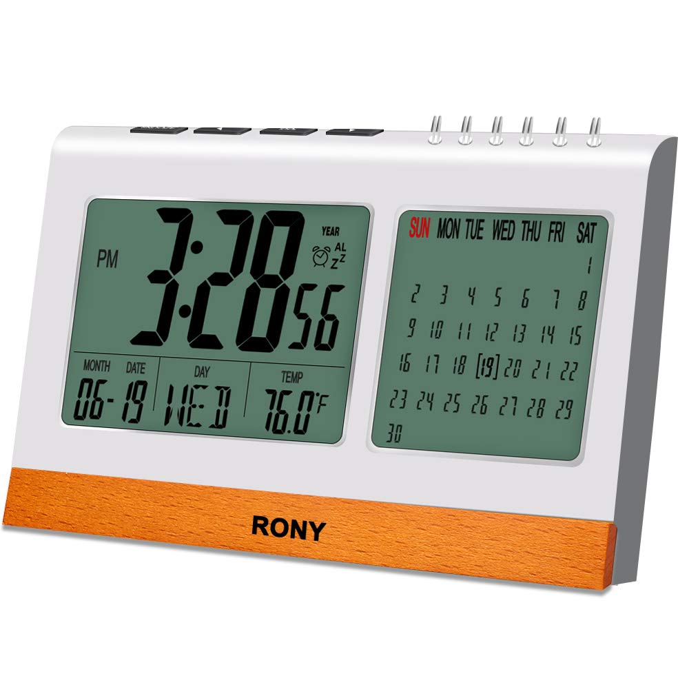 Digital Alarm Clock Battery Operated for Heavy Sleeper, Kids, RONY Desk Clock for office with Snooze, Calendar, Temperature Display(℉/℃)