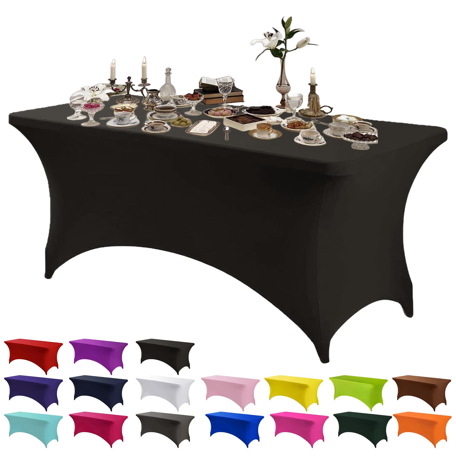 Aisszhao Stretchable Tablecloths,Black Spandex Fitted Tablecover 6ft Washable Stretch Table Cover for Rectangle Tables,Universal Elastic Wedding Banquet Holiday Party