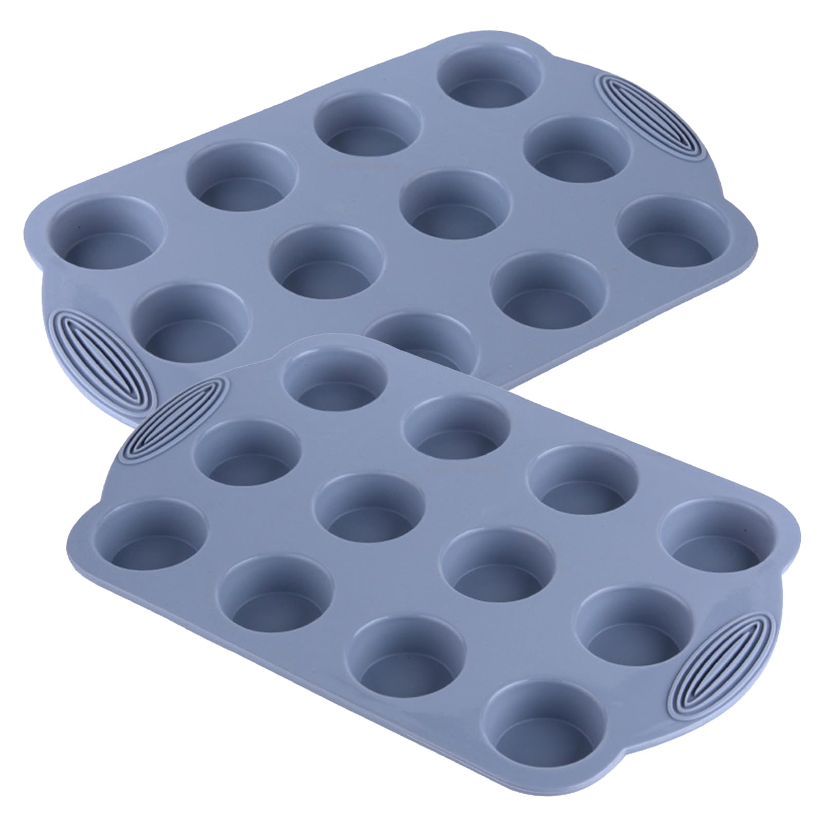 JSTHHTT 2 Pcs Silicon Muffin Tray 12 Cups, Non-Stick Muffin Cupcake Tin, Baking Mould for Muffins, Silicone Muffin Cases, for Muffins Cupcakes, Bakeware 30 x 19.5 x 2 cm (Grey)