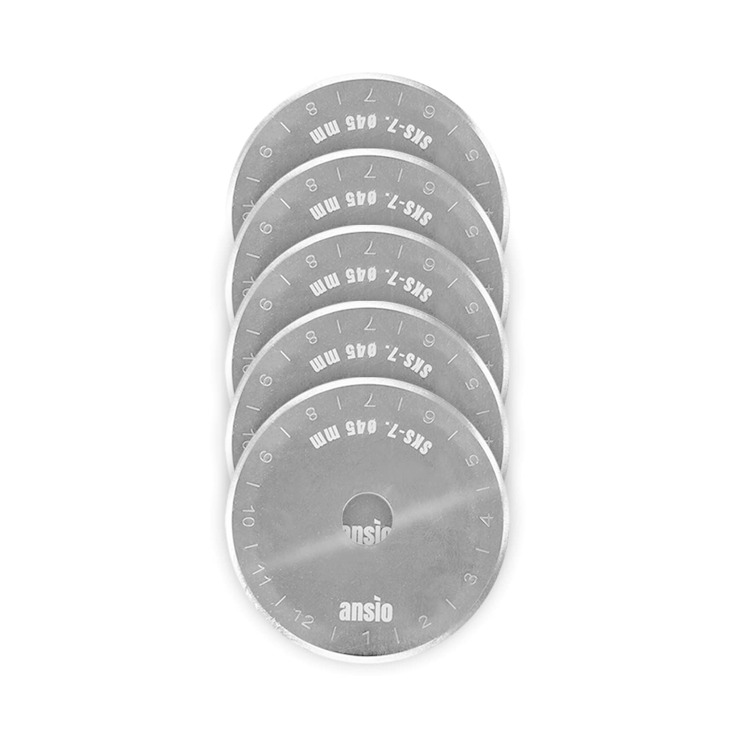 ANSIO Rotary Cutter Blades 45mm | Compatible with OLFA, Fiskars 45mm Rotary Cutter | Perfect for Quilting, Patchwork, Crafts and Sewing (Pack of 5)