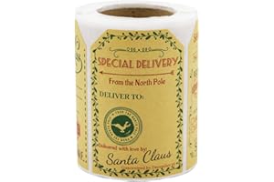 WORLDBAZAAR Christmas Gift Tag Stickers 200pcs Christmas Kraft Label Santa Gift Stickers for Envelope North Pole Gift Tags from Santa Party Favors Wrapping Label 3” x 2”