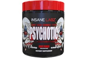 Insane Labz Psychotic, High Stimulant Pre Workout Powder, Extreme Lasting Energy, Focus and Endurance with Beta Alanine, Creatine Monohydrate DMAE, 35 Srvgs (Fruit Punch)