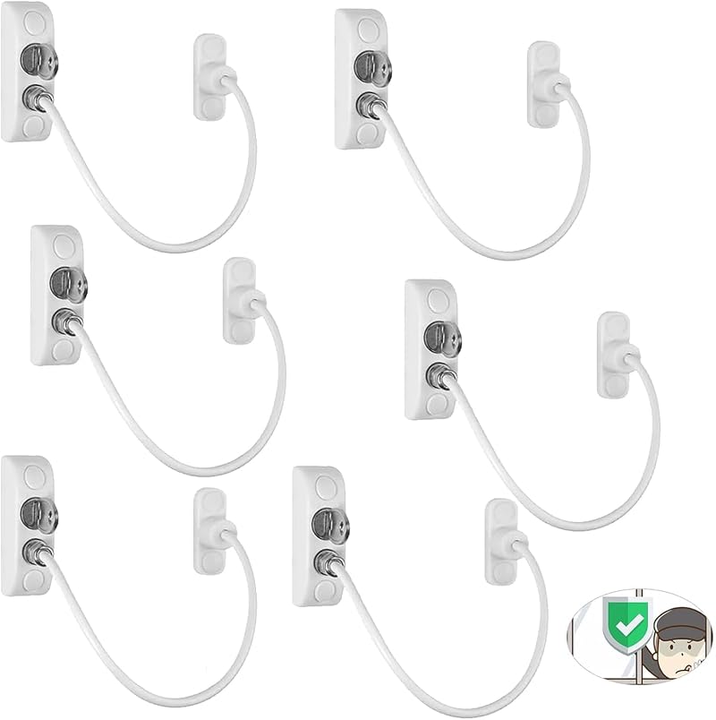eSynic Window Locks 6 Pack UPVC 19cm Cable Restrictor with Keys Screws