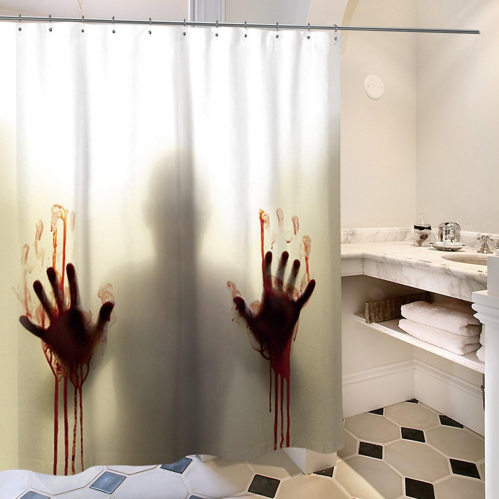 Amazon Com Qcwn Halloween Shower Curtain Help Me With Bloody Hands Scary Home Bath Decor Horror Scary Bath Curtain Waterproof Polyester For Bathroom Decor With Hooks 70x70inch Home Kitchen