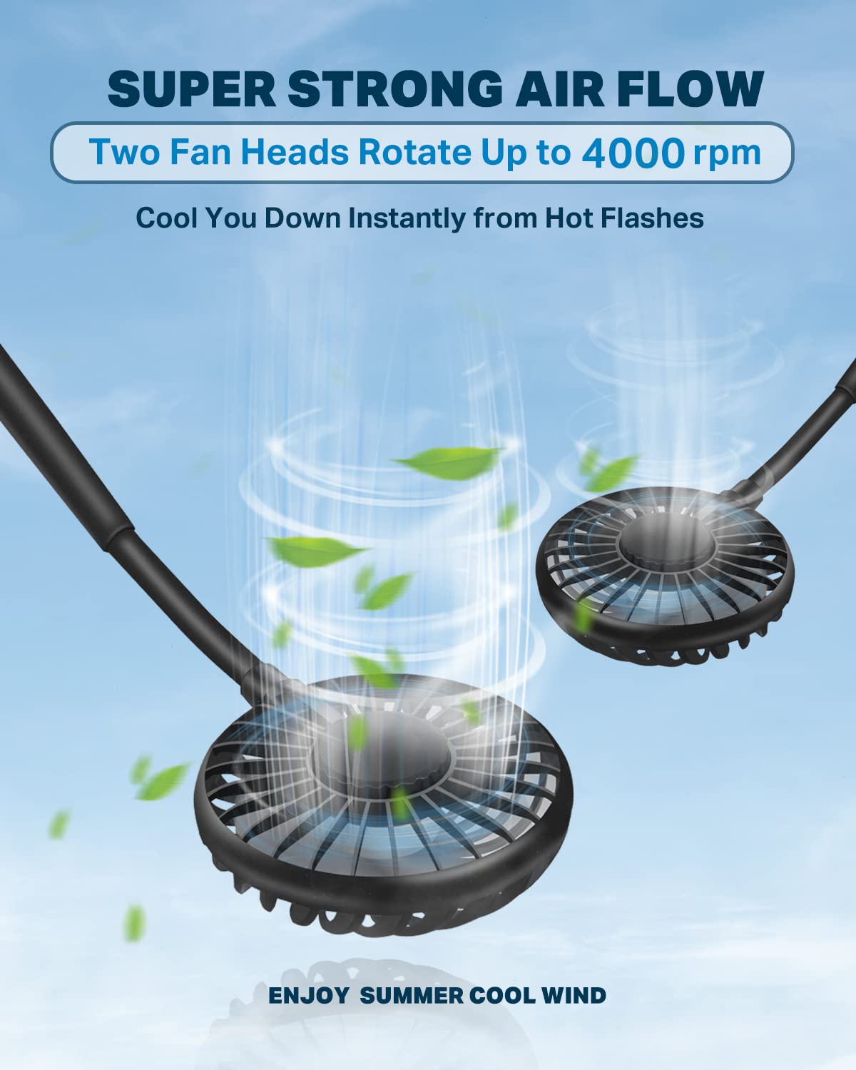 Neck Fan, Hand Free Portable Neck Fans For Women, Kids, and Men, 3 Speed Adjustable Hanging Around Necklace Fan, Rechargeable Battery Operated Wearable Fan Personal Fans Cooling Neck Fan