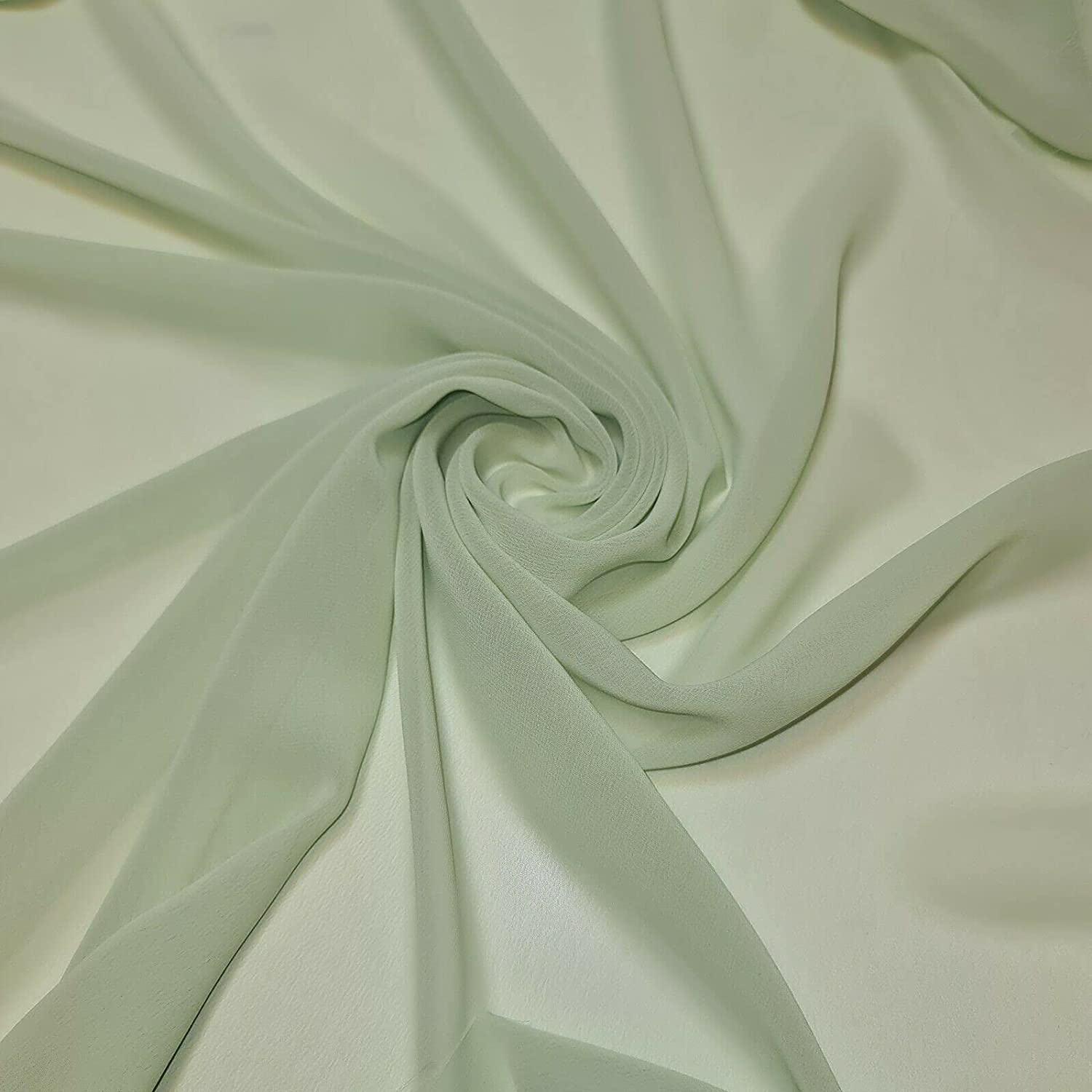 New Plain Chiffon Sheer Crepe Fabric Premium Dyed Dress Drape Decor Craft Fabric (Mint Green, 5 Meter)