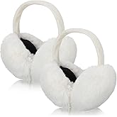 SATINIOR 2 Pcs Winter Ear Muffs Woman Cute Furry Faux Fur Ear Warmers Outdoor Foldable Headband for Cold Winter Accessories(White)