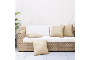 4-Piece Beige 60x60 cm Fabric Sofa Cushions for Outdoor Furniture, Soft Polyester Pillow Covers with Hollow Fibre Filling, Wa