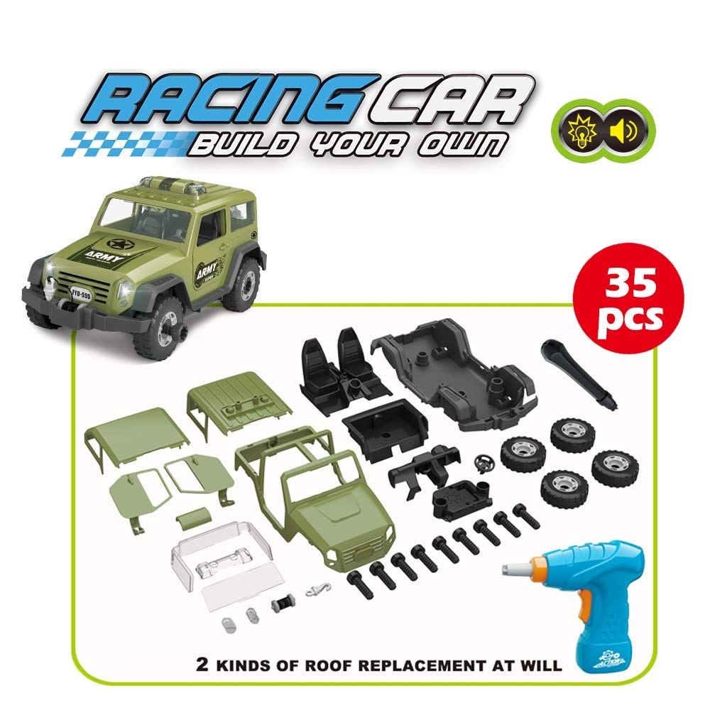 Limei STEM Jeep Car Toy Take Apart Toy Car Off Road Vehicle with Electric Drill Building Car Toy Set with Realistic Lights and Sound for Toddler Kid Baby Supply by Noble Toys Factory