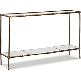 Signature Design by Ashley Ryandale Console Sofa Table, Glass Tabletop, White Marble Lower Shelf, Sand Casted Aluminum, 52" W
