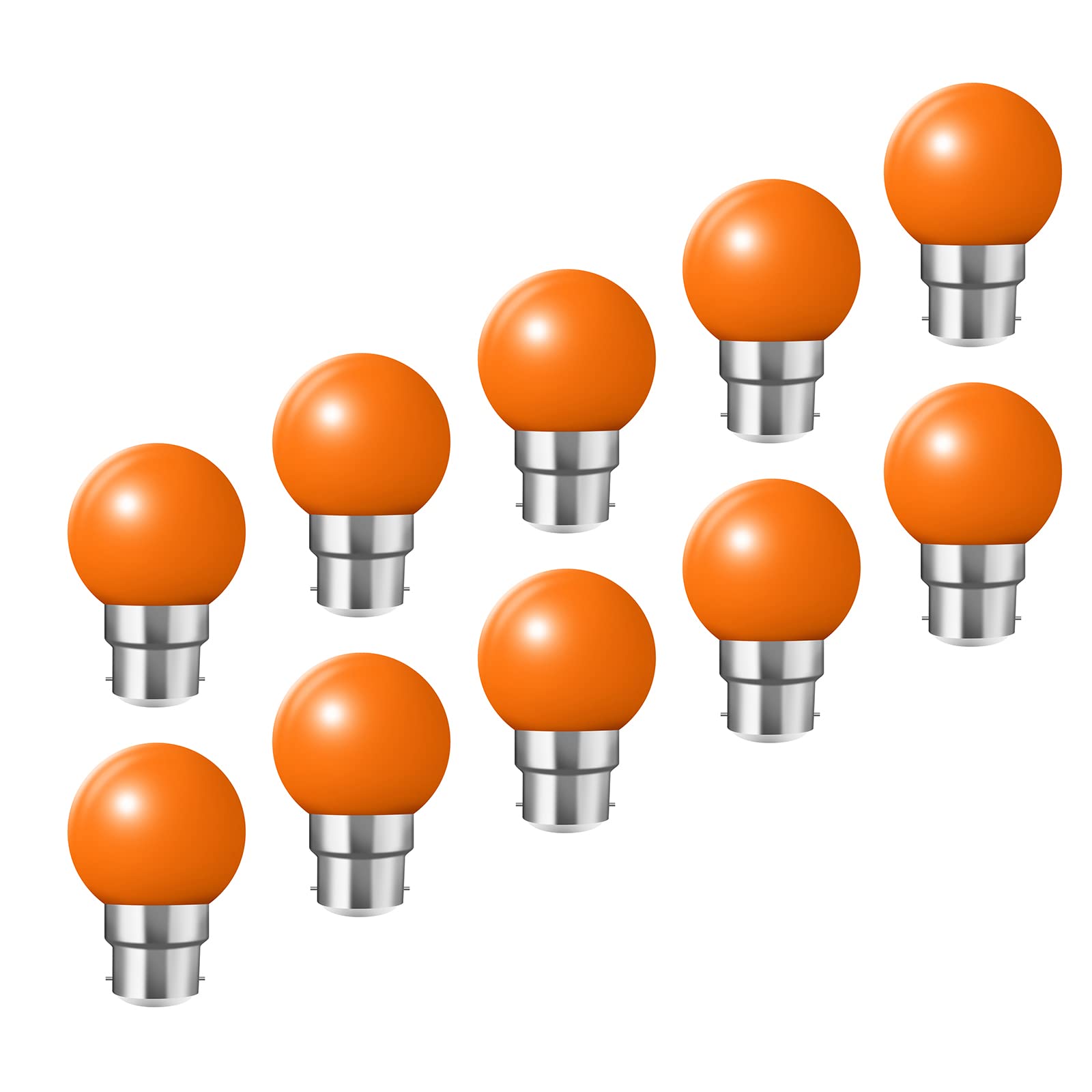 HUAMu B22 Bayonet Light Bulbs - Pack of 10 2W LED Coloured Light Bulb Mini Globe Golfball Bulbs for Outdoor Patio Garden Party Christmas(Orange)