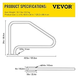 VEVOR Pool Handrail, 49.4" x 34" Stainless Steel