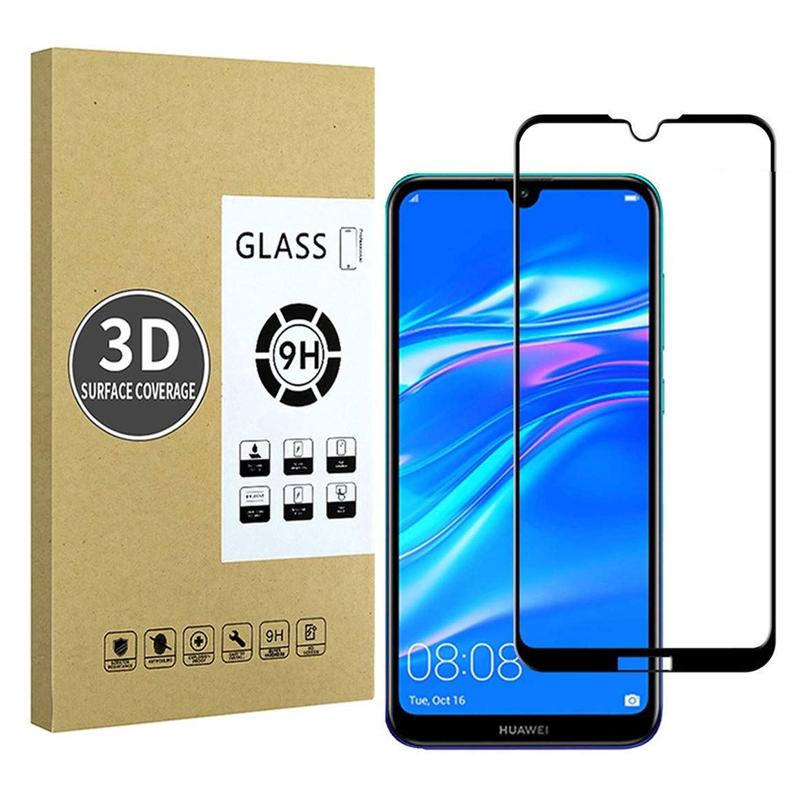 E-Hamii Screen Protector compatible with Huawei Y6 2019 [Black],[High Definition][Anti Scratch],3D Tempered Glass,[Sensitive Response][ Bubble-free Installation]