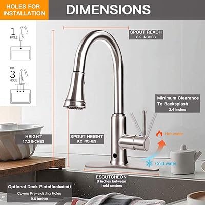 Buy Touchless Kitchen Faucet Kitchen Sink Faucet With Pull Down Sprayer Three Function Pull Out Spray Head One Hole And 3 Hole Deck Mount Single Handle For Automatic Motion Sensor Brushed Nickel Hellip