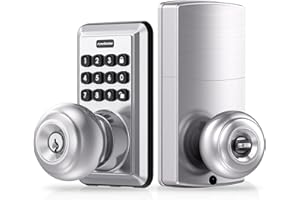 Door Knob with Keypad, Door Lock with Code, Keyless Door Knob, Auto Lock,50 User Code,Waterproof, Easy to Install and Program for Bedroom Garage Office Gate - Satin Nickel -ApeStellar