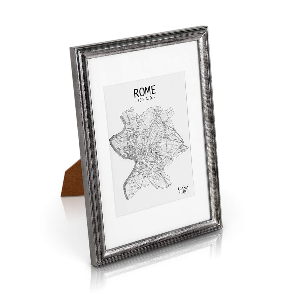 Antic by Casa Chic Solid Wood Shabby Chic Photo Frame A4 Frame Glass Front With Picture Mount for 8x6 inch Photo 1 Frame 2 Centimetre Edge Width Silver