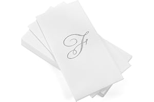AH AMERICAN HOMESTEAD Disposable Hand Towels for Bathroom 50 Count - Guest Bathroom Essentials -Bathroom Paper Towels - Monogrammed Disposable Napkins - Wedding Napkins in Paper Towel Tray (Silver, F)