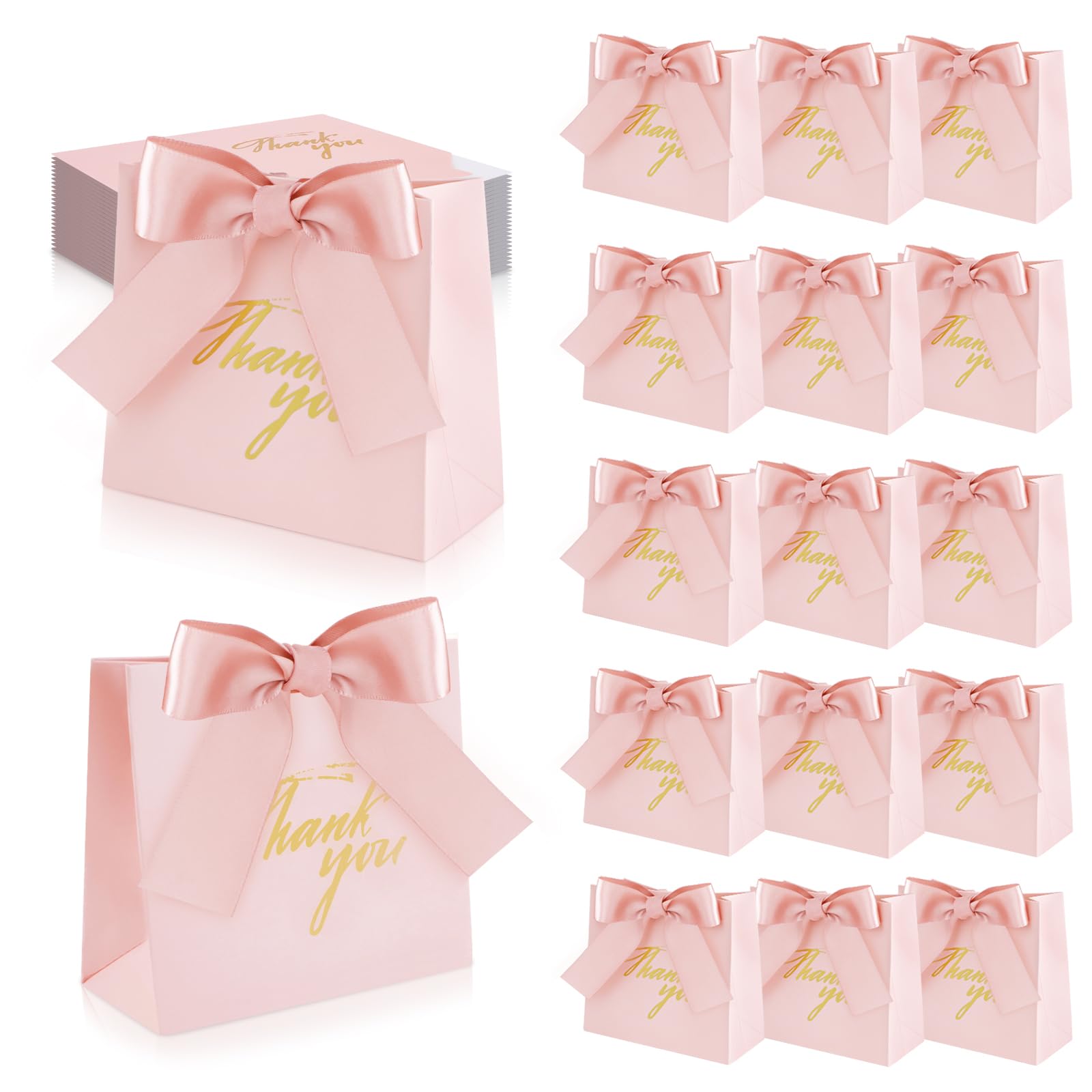 Photo 1 of ?? ??? Small Thank You Gift Bags, SHAIDOJIO Party Favor Bag Treat Box with Bow Ribbon, Pink Mini Paper Gift Bags Bulk for Wedding, Birthday, Bridal Shower, Baby Shower (4.5x1.8x4 Inch)