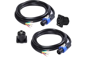 SUNNAREPOON 6 Feet Speakon Cable to Bare Wire, 12 Gauge 4 Wires SpeakON Twist Lock Plug to Open End Cables with NL4MP Socket, for Chuchero, Home Audio, PA, DJ, Stage - 2 Pack 4 Conductors