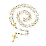 KOMI 8MM White Glass Pearl Rosary Beads for Women