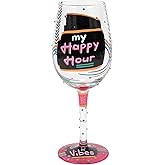 Enesco Designs by Lolita Happy Hour Hand-Painted Artisan Wine Glass, 15 Ounce, Multicolor