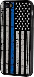 iPhone 5/5s/SE Case,BOSLIVE Old Retro Thin Blue Line American Flag Background Design TPU Slim Anti-Scratch Protective Cover Case for iPhone 5/5s/SE
