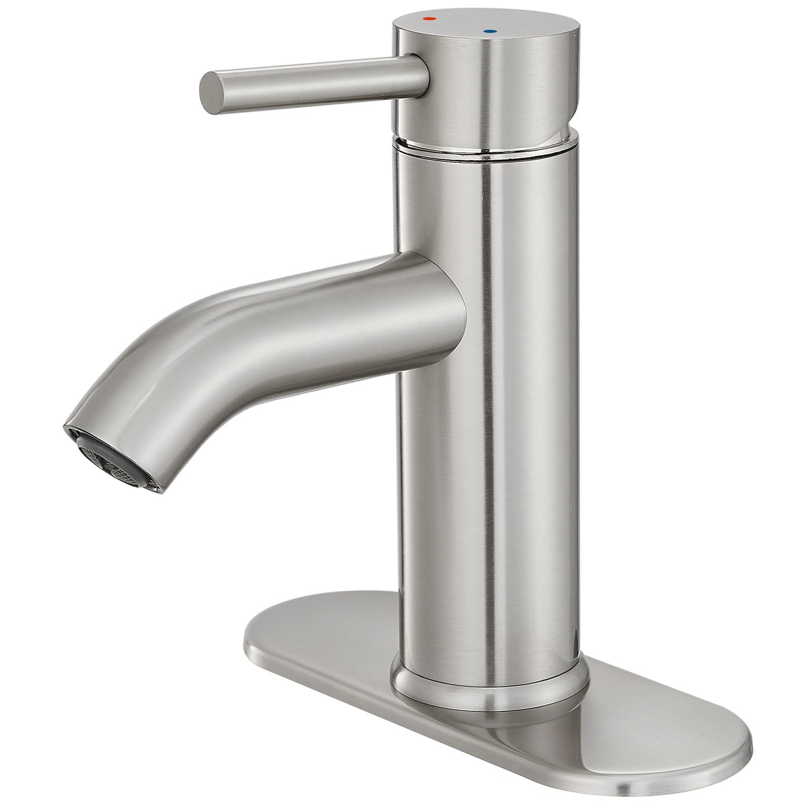 Photo 1 of Bathroom Faucet Brushed Nickel One-Handle, Modern one Hole Bathroom Sink Faucet Lavatory Faucet with Deck