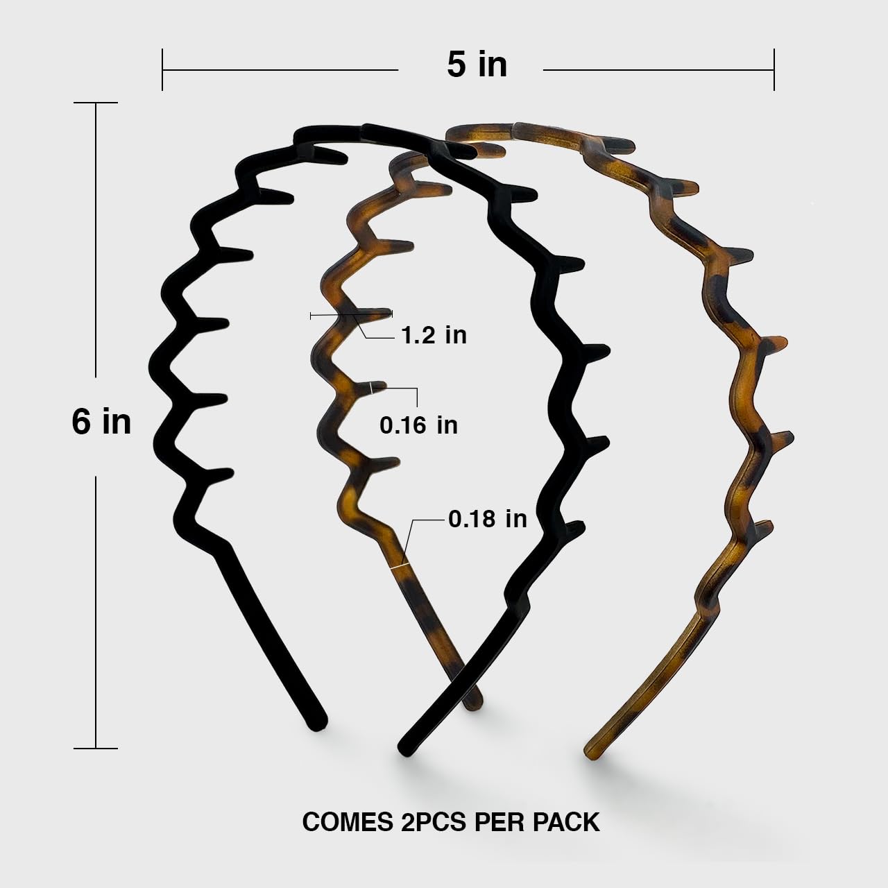 Kitsch Zig Zag Headbands, Recycled Plastic Wavy Hair Band with Teeth, Headband for Women and Men, Classic 90s Hair Accessories, 2pcs (Black and Brown) - Image 2