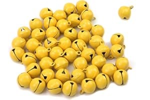 Xiaoyztan 50 Pcs Decorative Jingle Bells 14mm Color Lacquered Metal Bell for Home Party Festival Decoration or DIY Crafts Pet Collars Keychain Pendant Making (0.54in Yellow)