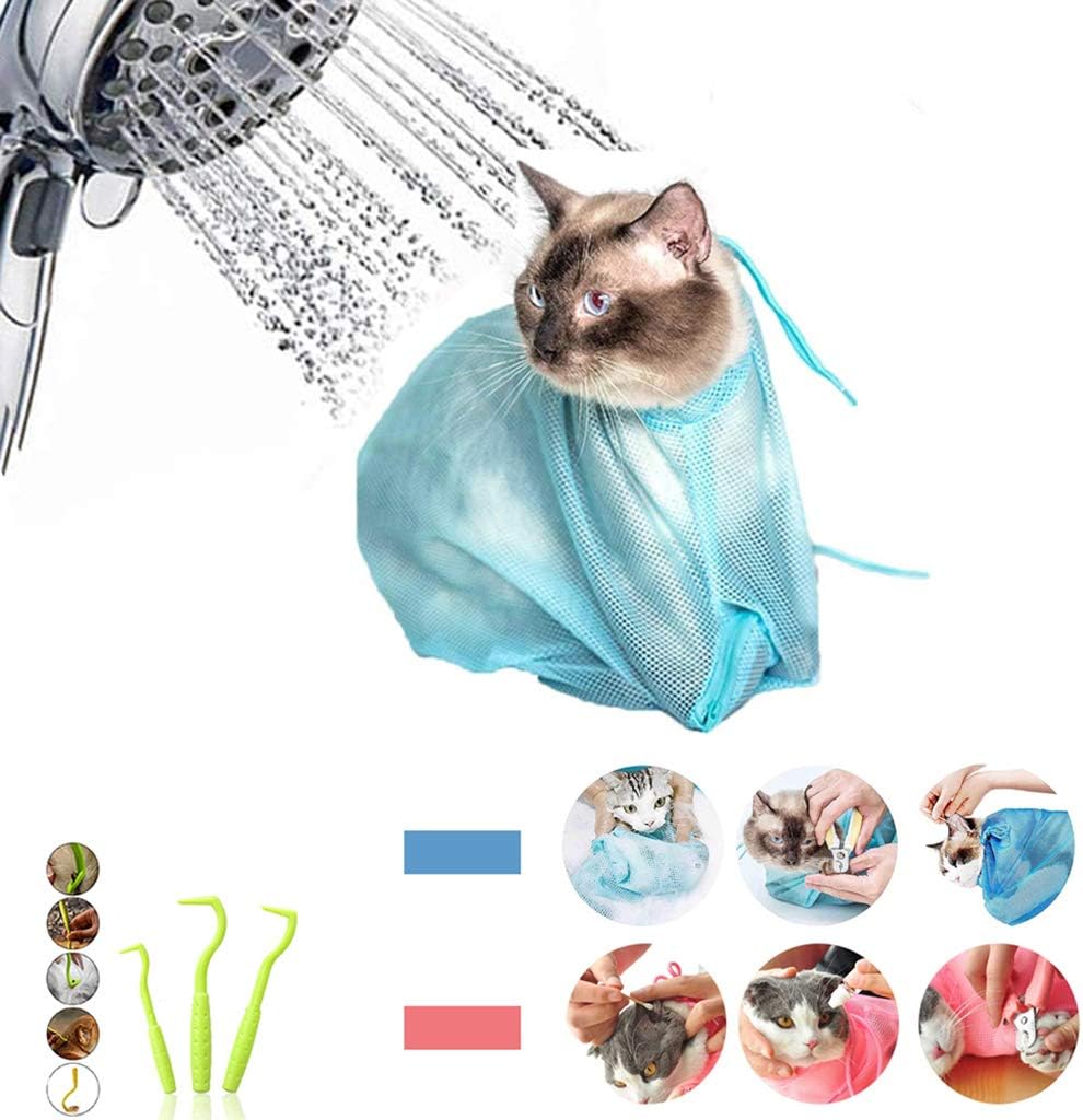 CEYZF Pet Grooming Bag Washing Bathing Cat Dogs Shower Pocket Tick Remover Tool Fleas Cleaning Adjustable Mesh Anti-biting Scratch Calming Resistant Restraint Ear Nail Trimming Home Care Store
