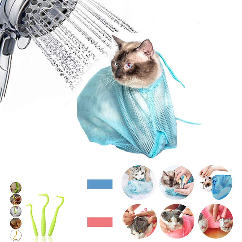 CEYZF Pet Grooming Bag Washing Bathing Cat Dogs Shower Pocket Tick Remover Tool Fleas Cleaning Adjustable Mesh Anti-biting Scratch Calming Resistant Restraint Ear Nail Trimming Home Care Store