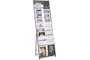VEVOR Brochure Display Rack, 20 Pockets Magazine Literature Display Stand, Portable Floor Standing Magazine Rack, Metal Newsp