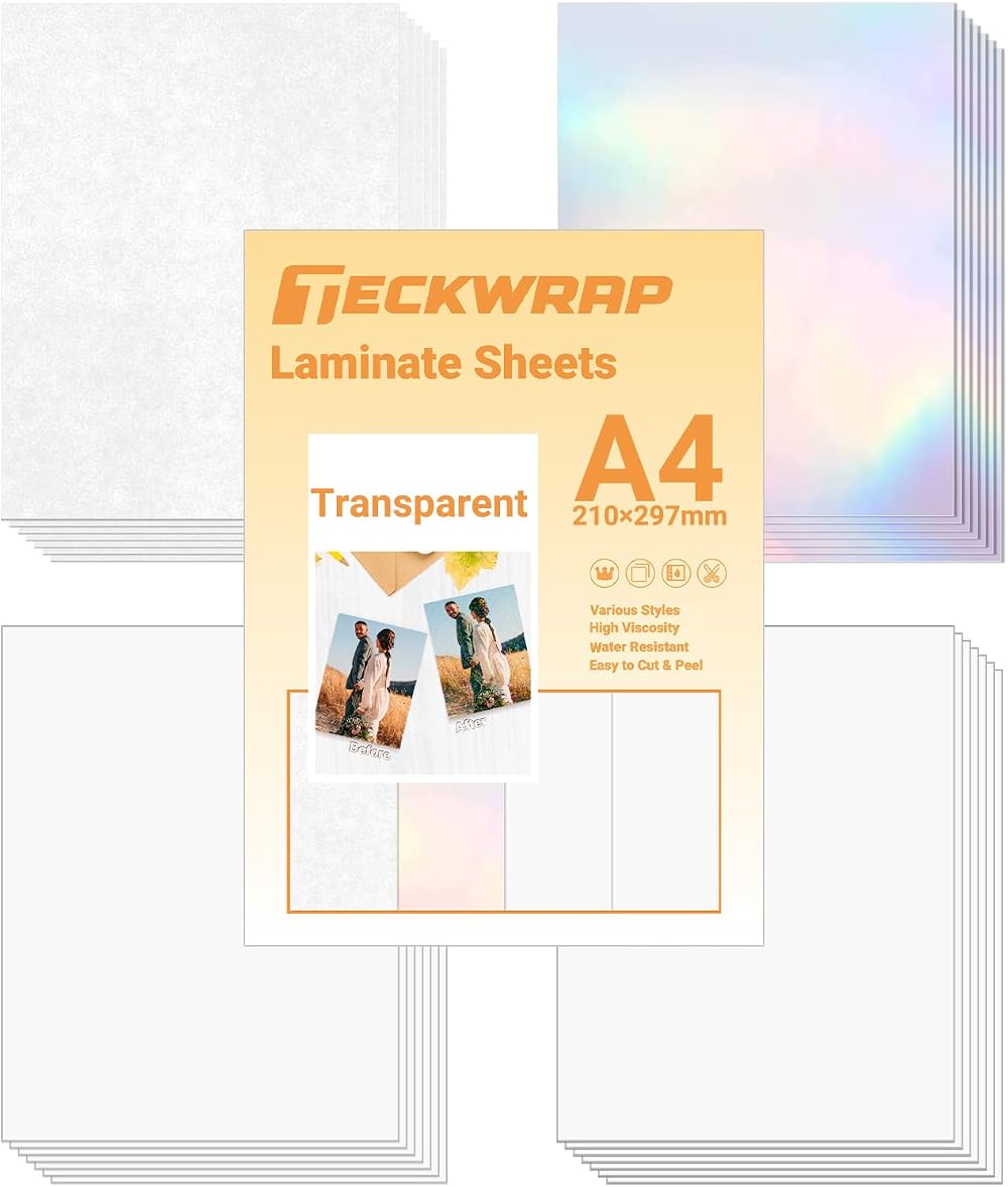 TECKWRAP Holographic Sticker Paper Laminate Film A4 28 Sheets Rainbow Glossy
