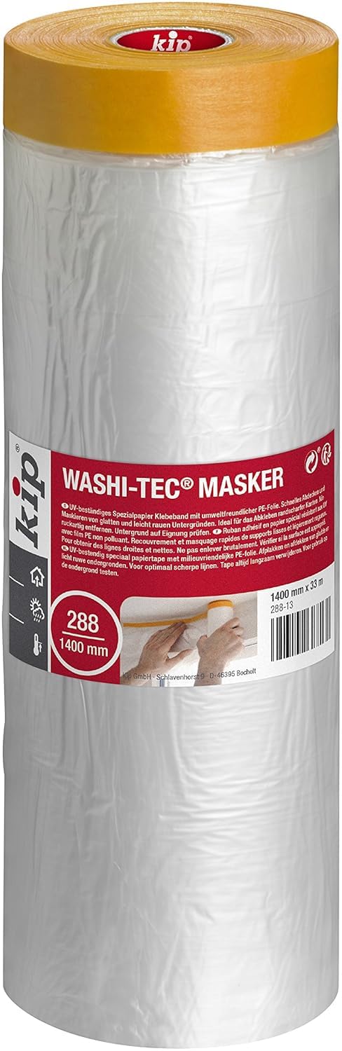 Kip WASHI-TEC® Masker – Washi Tape Masking Film for Painters 1400mm x 33 m | Self-adhesive Painter's Film for Masking & Painter's Tape for Dust Protection and Window Masking, UV-Resistant