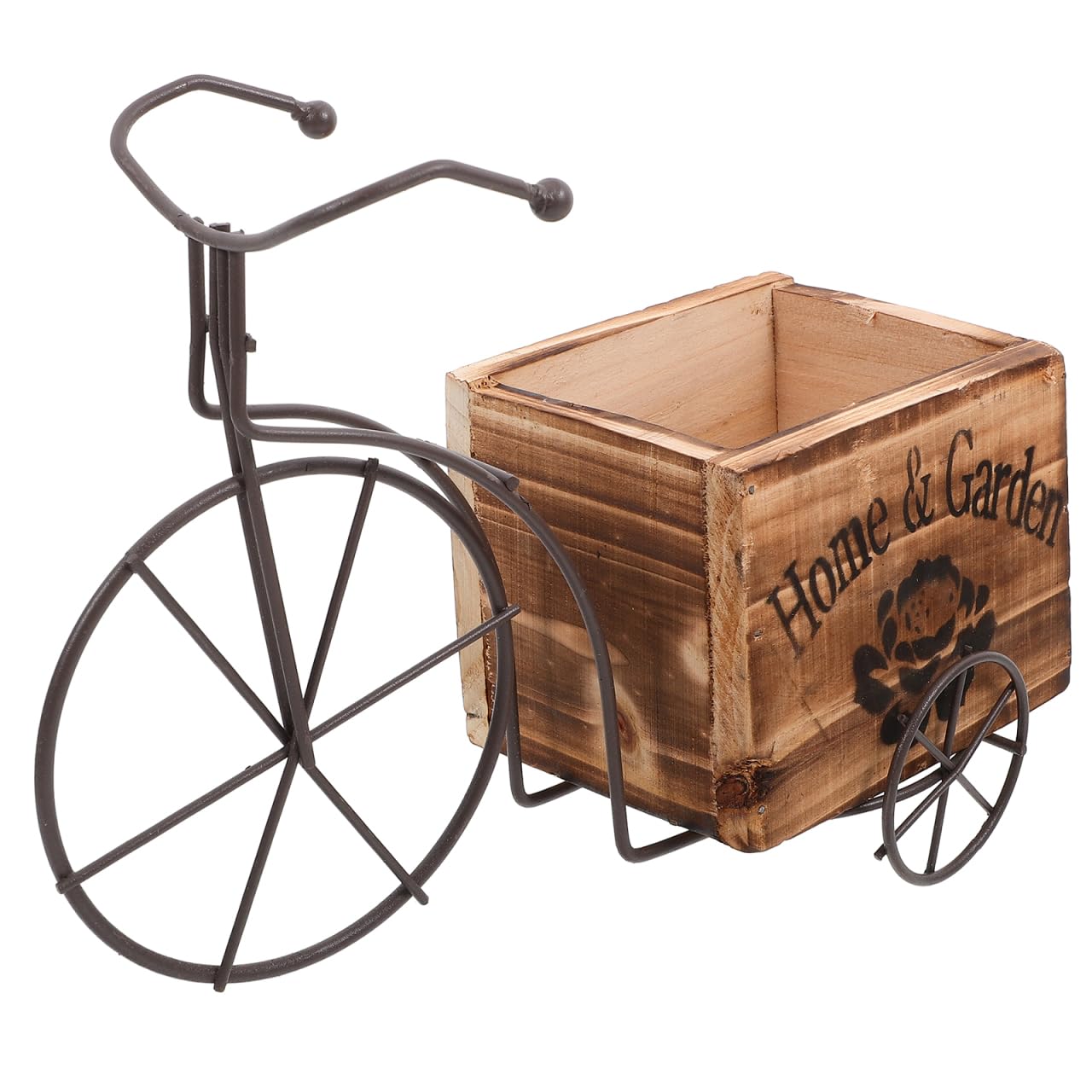 FONDOTIN Box Craft Decor White Ornament Vintage Wood Flower Pot Bike Planter Holder Tall Planters for Outdoor Plants Bicycle Ornaments Mothers Day Garden Gifts Ceramic Pot Frame Wooden Chair