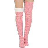 Suhine Women Fleece Lined Thigh High Socks Cable Knit Winter Extra Long Boot Socks Warm Thermal Stocking Warmer
