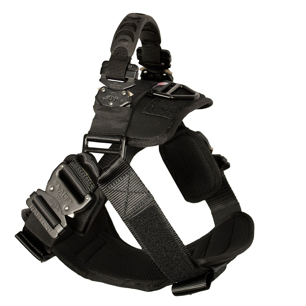 Fusion Pets Trekker Adjustable Military Tactical Police K9 Ergonomic Dog Harness Hunting Guard Canine Large Black